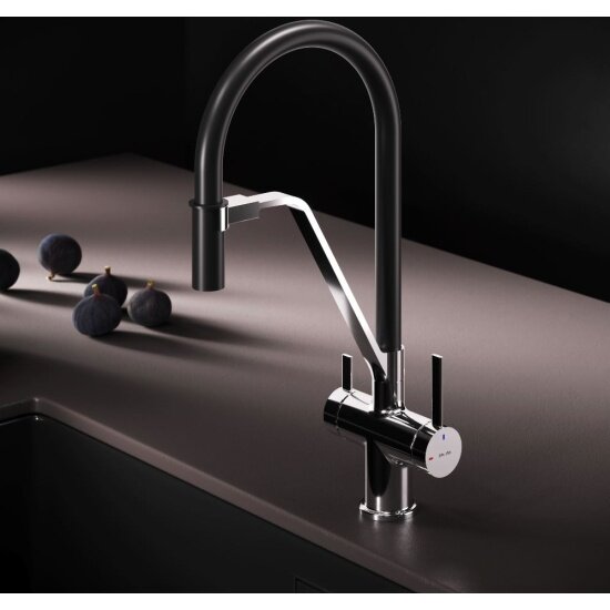 Смеситель для кухни Am.pm Func с каналом для питьевой воды и гибким изливом хром черн. излив