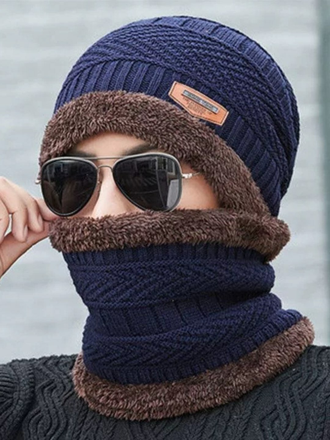 Шапка-маска, универсальная и шарф, комплект 2 в 1, зимняя снудом, 95% хлопка
