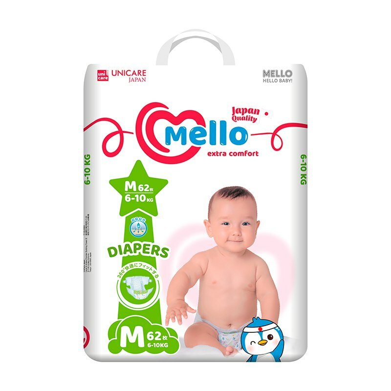 Подгузники M62 Mello, для малышей, гипоаллергенные, зеленые, 62 шт.