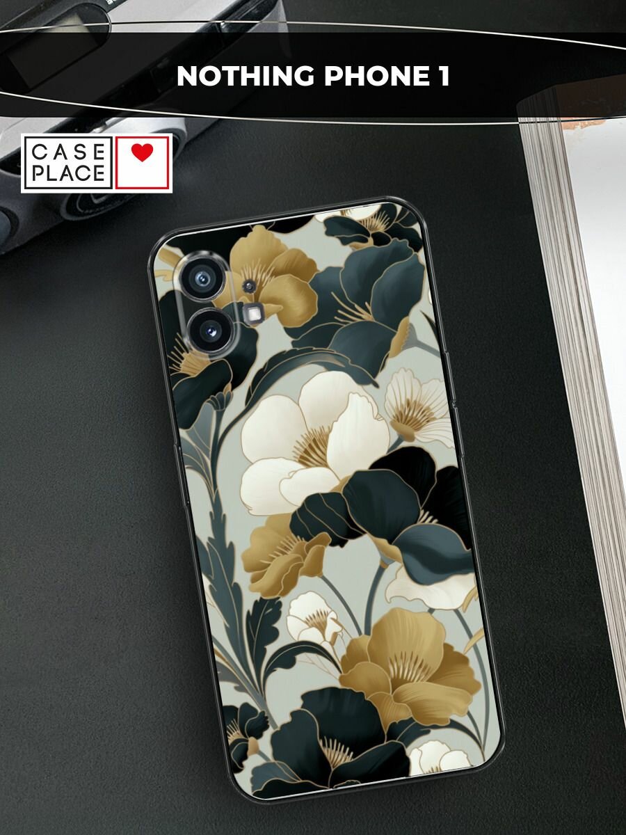 Чехол на Nothing Phone 1 / Нафинг Фон 1 с принтом Золотые и белые цветы