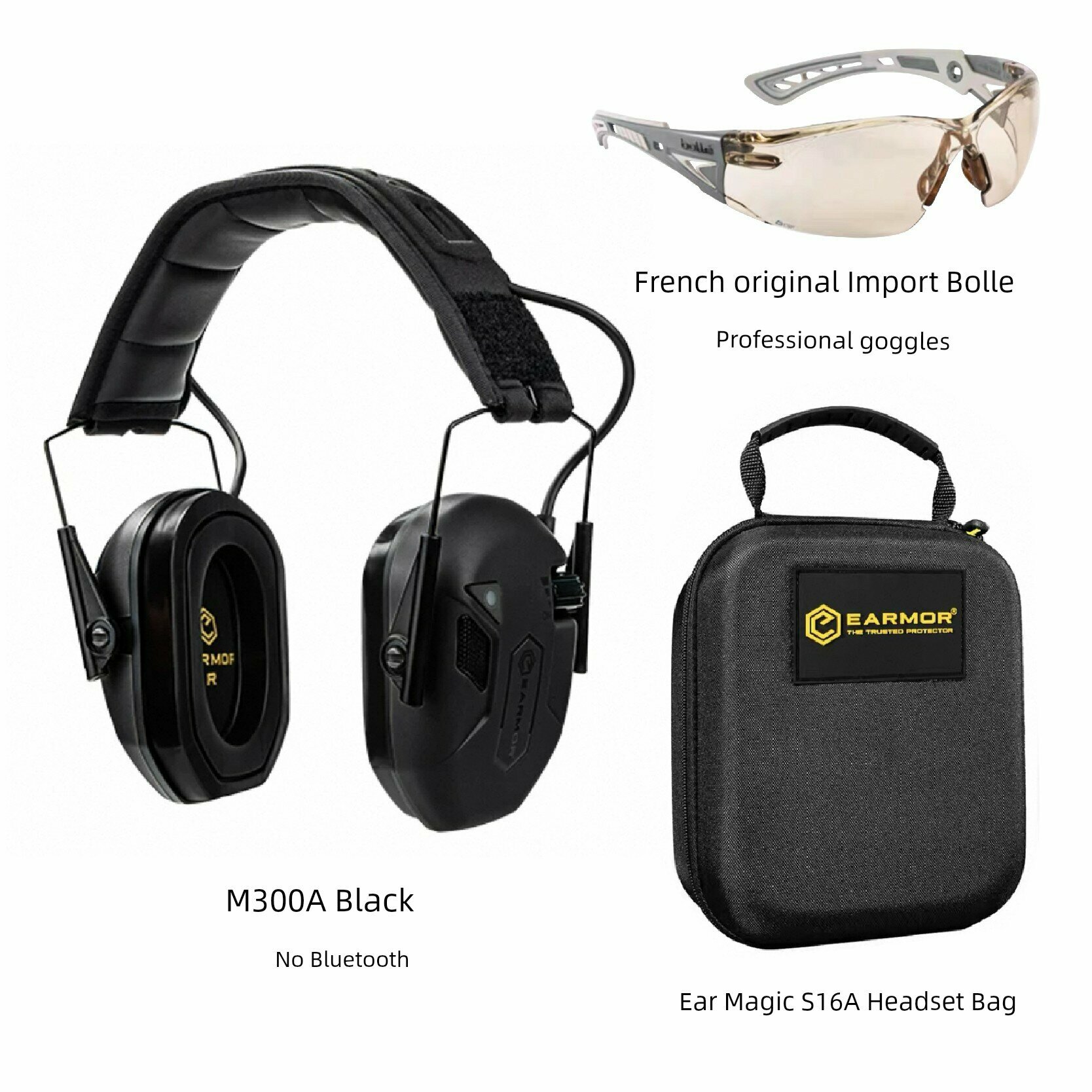 EARMOR M300A тактический шумоподавляющий наушник без Bluetooth, черный, французские тактические очки, чехол EARMOR