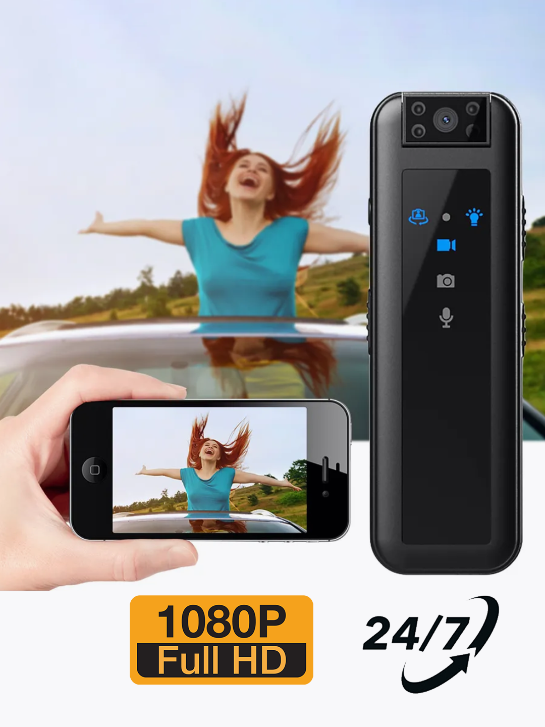 Мини-камера HD1080P, с ИК-ночным видением, поддержка TF-карт до 256ГБ, 4 часа работы