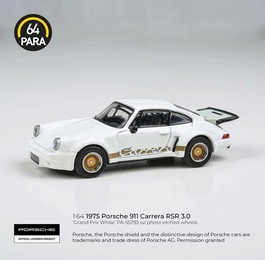 Коллекционная машинка PARA 1:64 Porsche 911 Carrera RSR 3.0 Grand Prix White