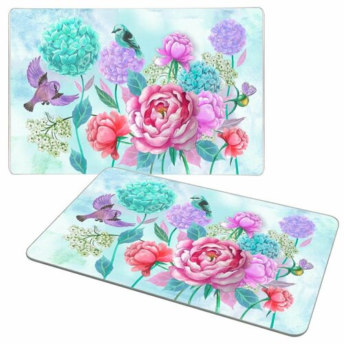 Доска разделочная Подставка под горячее Пионы и птички 18х28 см 582₽