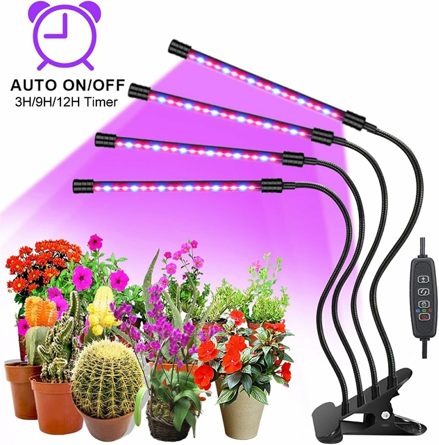 Светодиодная фитолампа на прищепке 4х10 Вт полный спектр / ультрафиолет