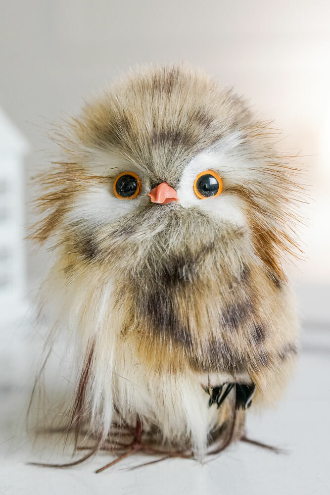 Ёлочное украшение совёнок уэйн, искусственный мех, перо, 12 см, Winter Deco 1135215