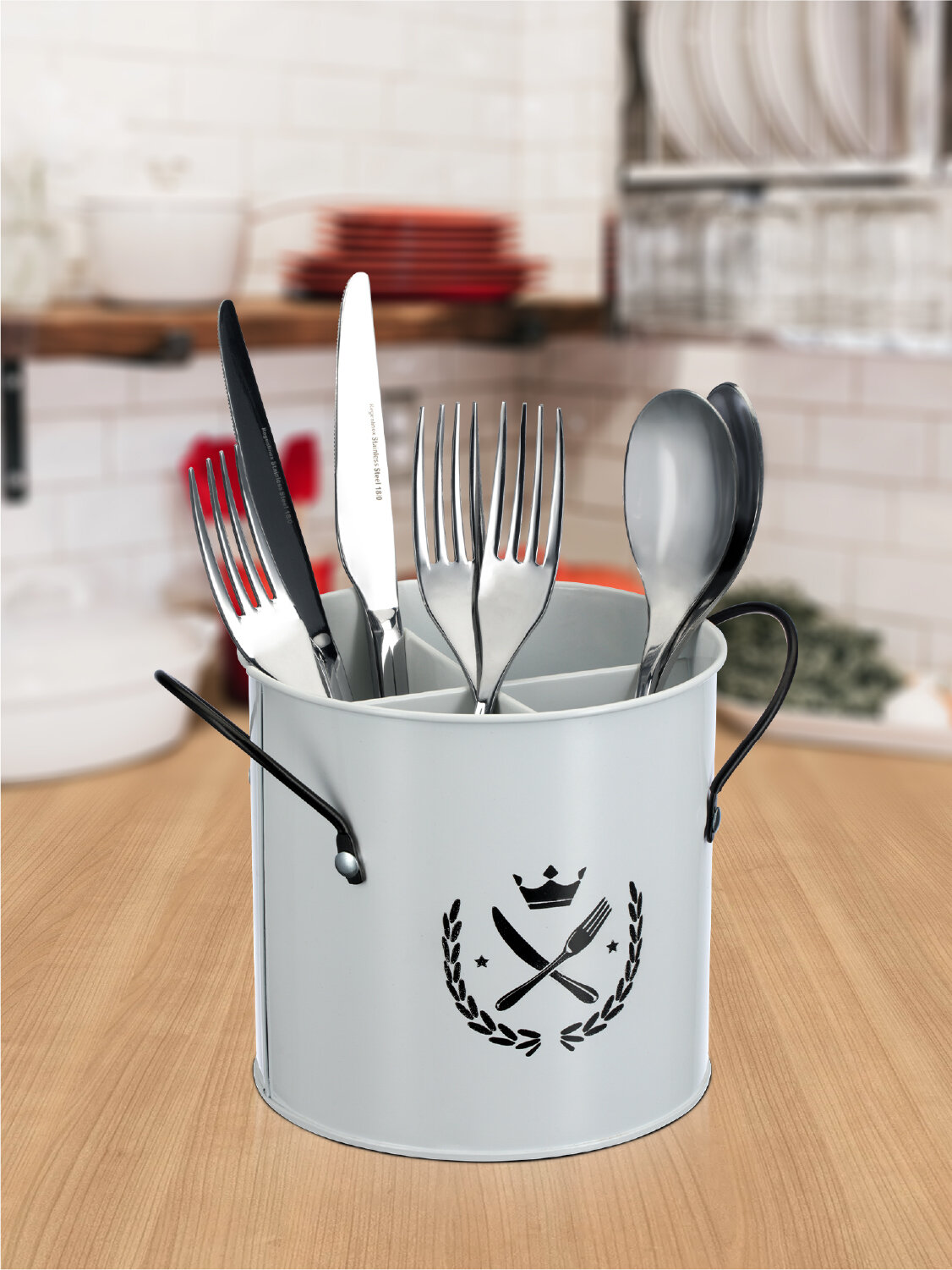 Подставка для столовых приборов Regent Inox, оцинкованная, настольная, белая, 14х14 см — фото 1