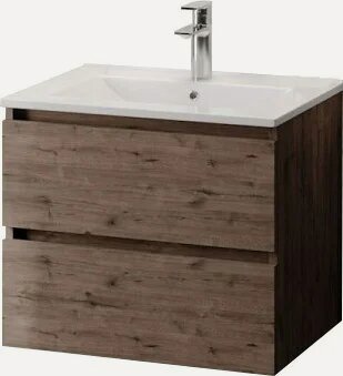 Изображение товара Тумба с раковиной Teymi Laina 60 подвесная, 61, 5 см, светлое дерево, матовая, из МДФ, с ящиками, раковина для ванной, фарфоровая, прямоугольная