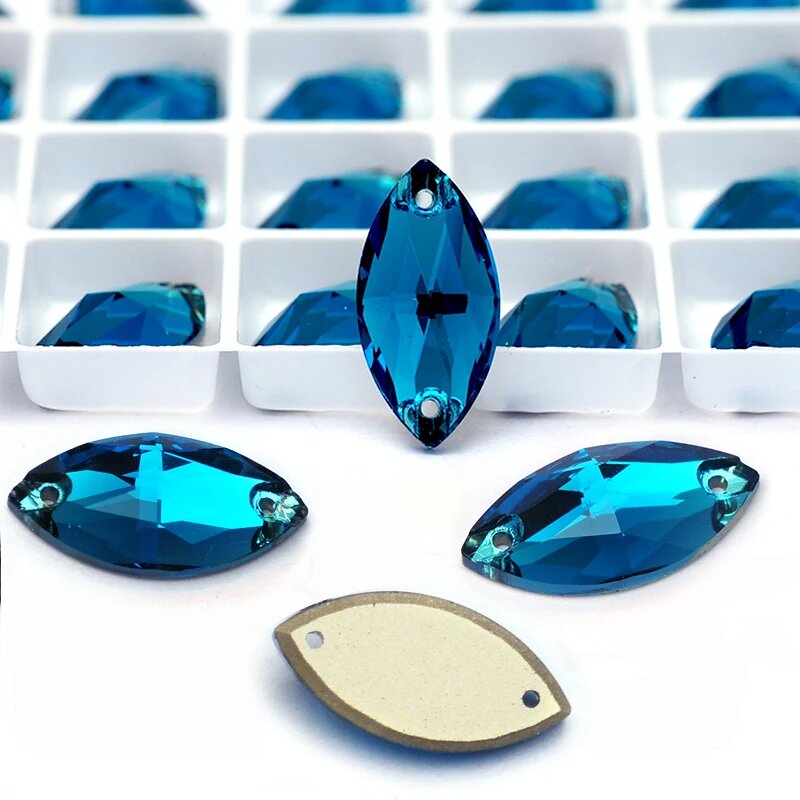 Стразы хрустальные Navette 7x15mm, Blue Zircon, 24шт