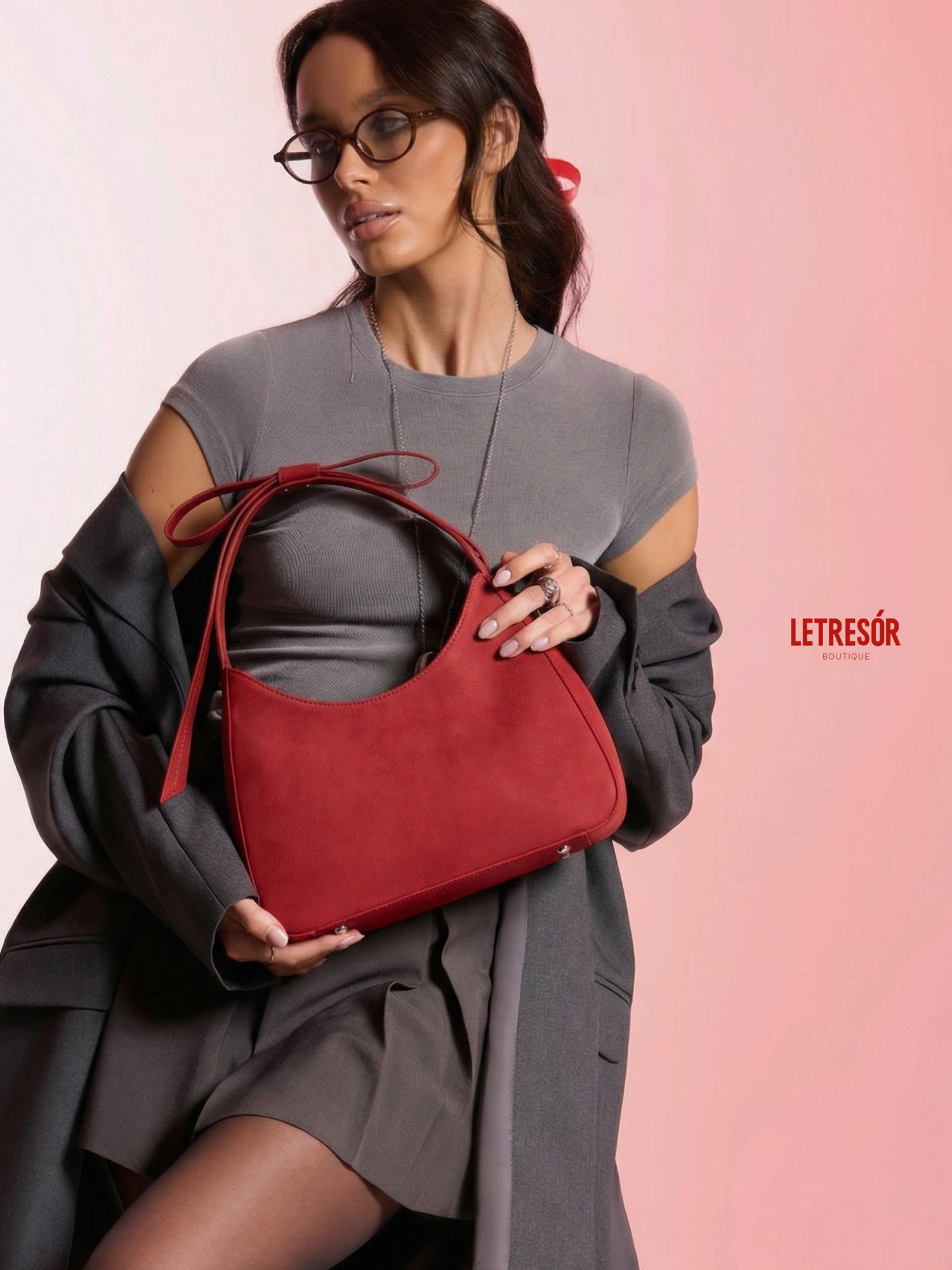 Сумка багет LE TRESOR, фактура матовая, красный — фото 1