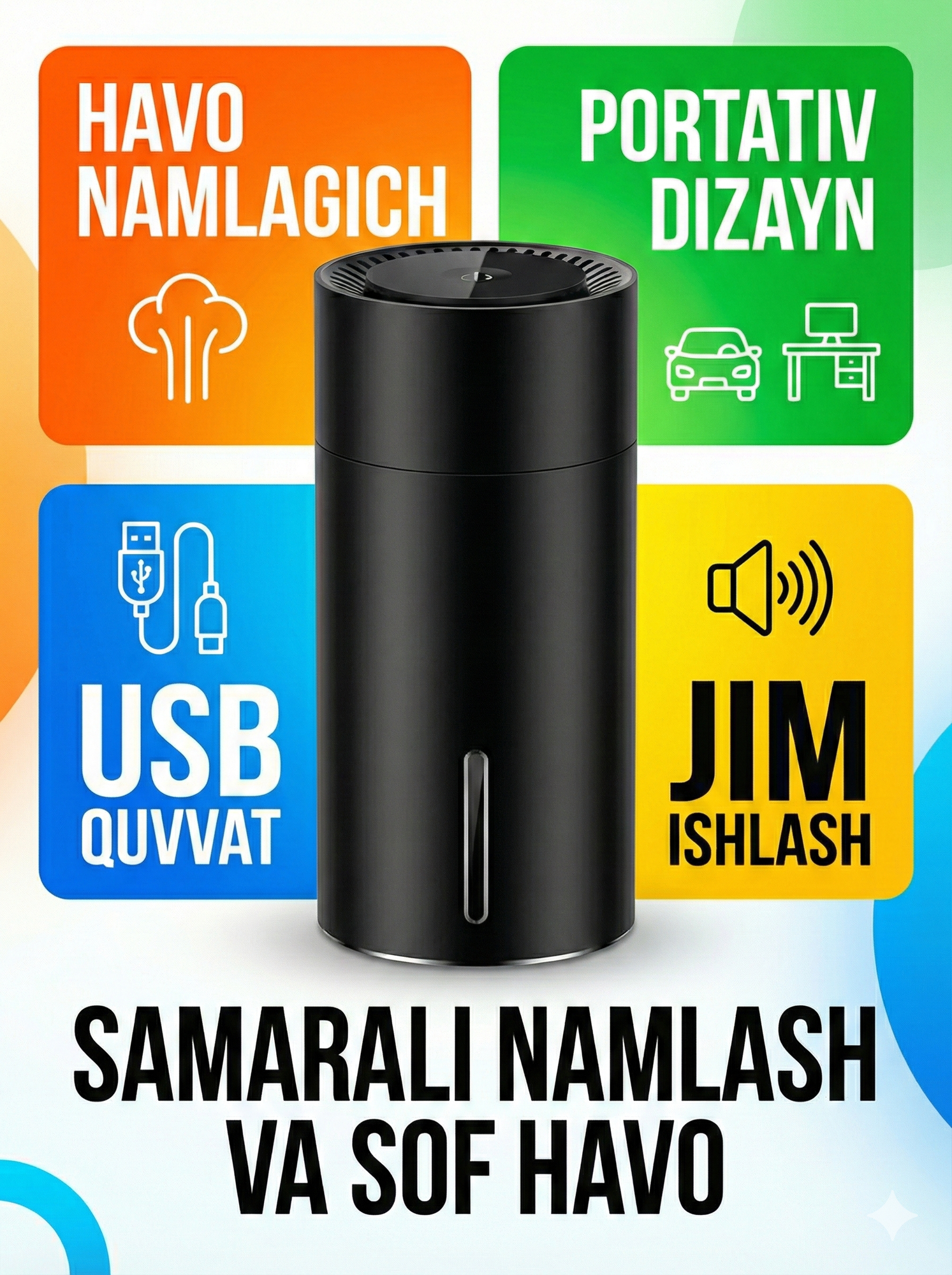 Ультразвуковой автомобильный увлажнитель воздуха W301, черный, с функцией аромадиффузора, USB