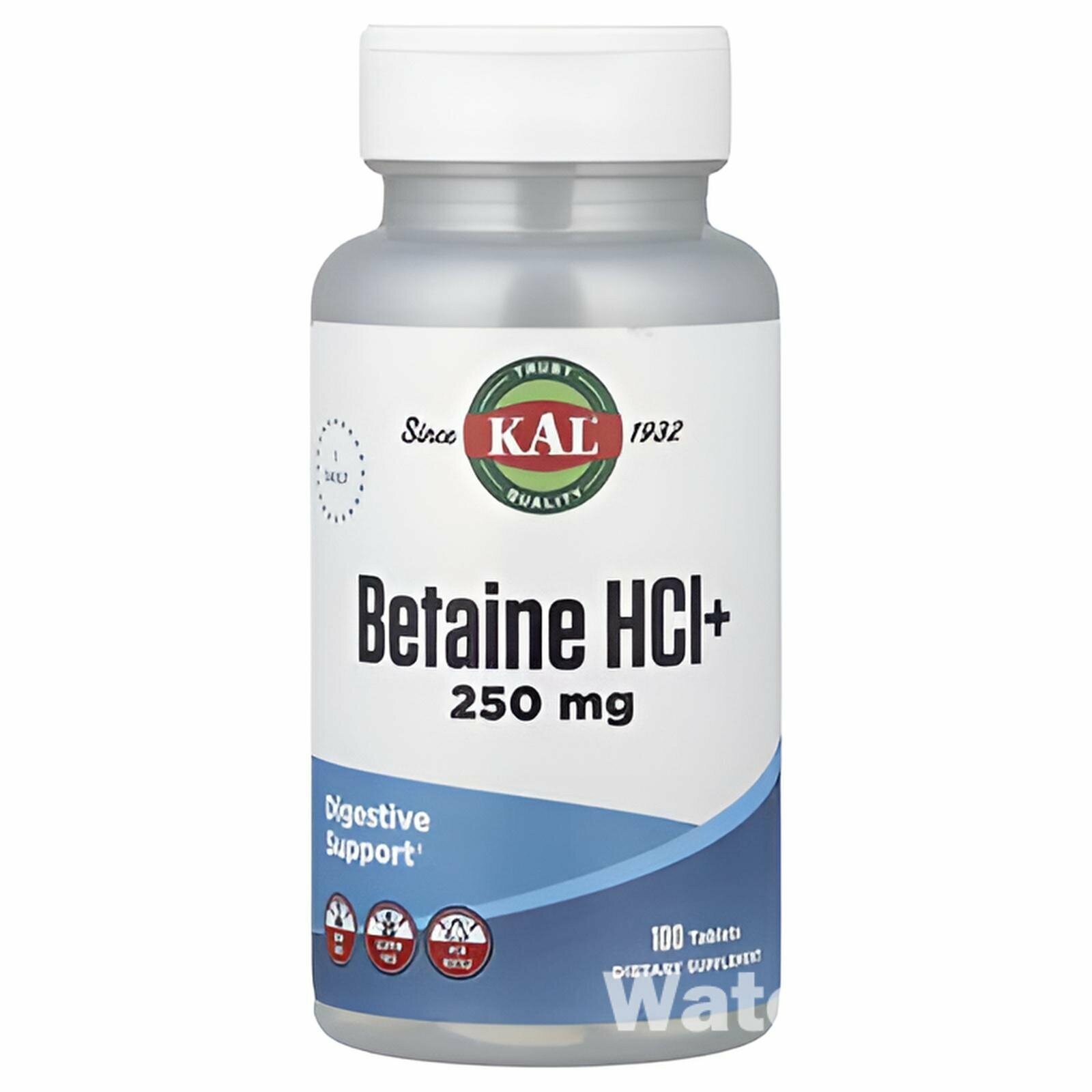 KAL Betaine HCl 250 mg N100 — поддержка пищеварения и усвоения, 100 капсул
