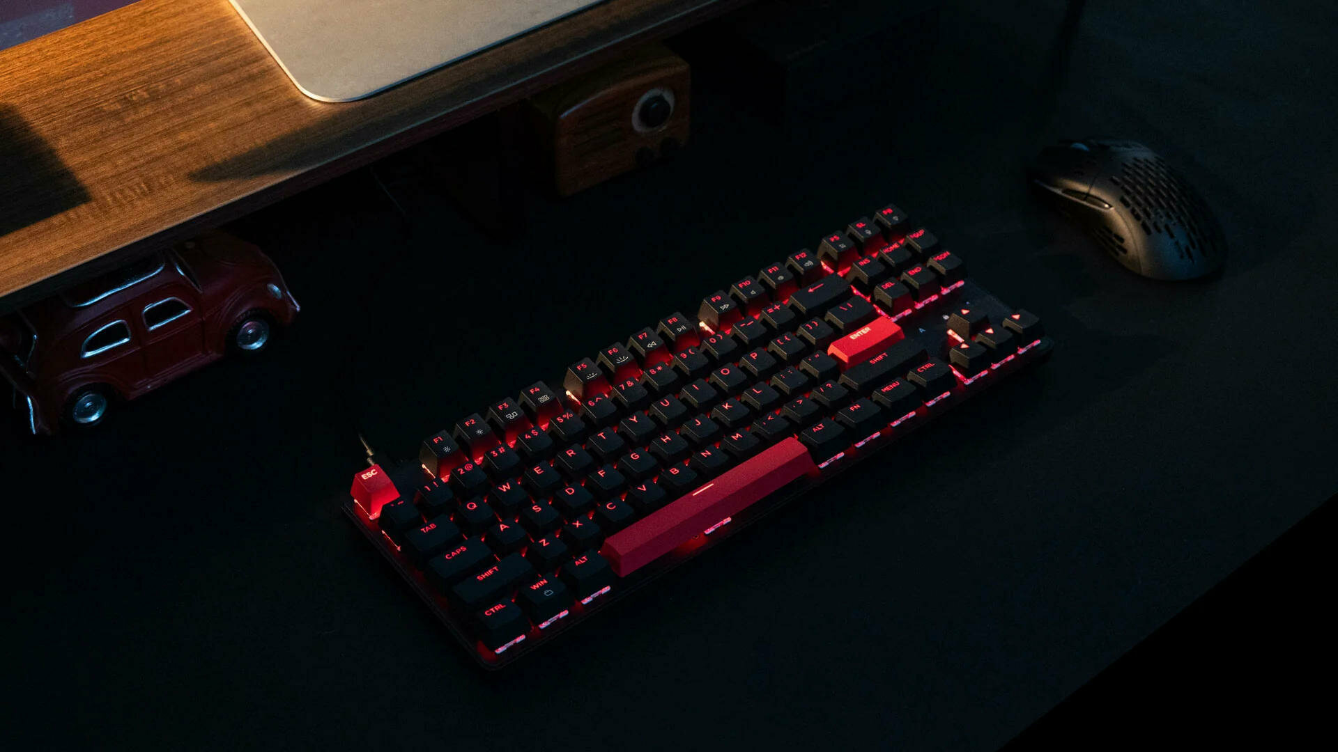 Клавиатура механическая Lemokey X1 87Key, Keychron Red, USB-A, QMK/VIA, EN/KZ/RU, Red led, черный