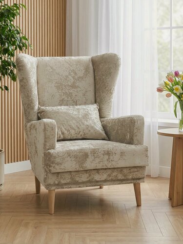 Изображение товара Кресло мягкое Вегас, кресло мягкое для дома светло-бежевое велюр Crush 3