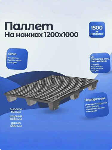 Изображение товара Паллет Тара. ру 1200x1000x140 мм, перфорированный, вкладываемый, на ножках, цв. чёрный 24749