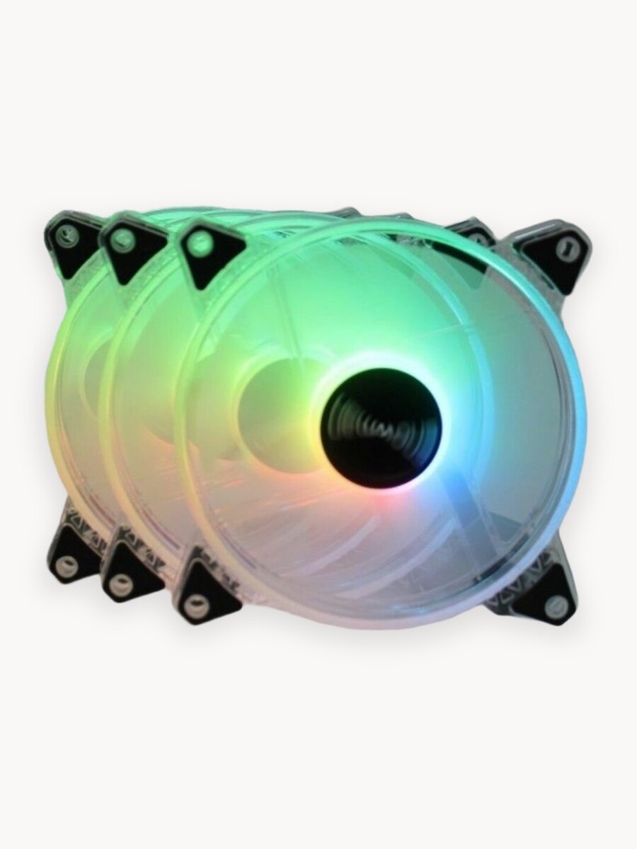 Вентилятор (кулер) с ARGB подсветкой для корпуса ПК, комплект 3 кулера + контроллер + пульт