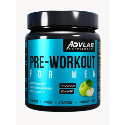 Предтренировочный комплекс для увеличения мышечной массы с экстрактом родиолы и йохимбином 200 г, энергетик для мотивации и работоспособности, PRE WORKOUT предтрен 47 порций, вкус яблоко