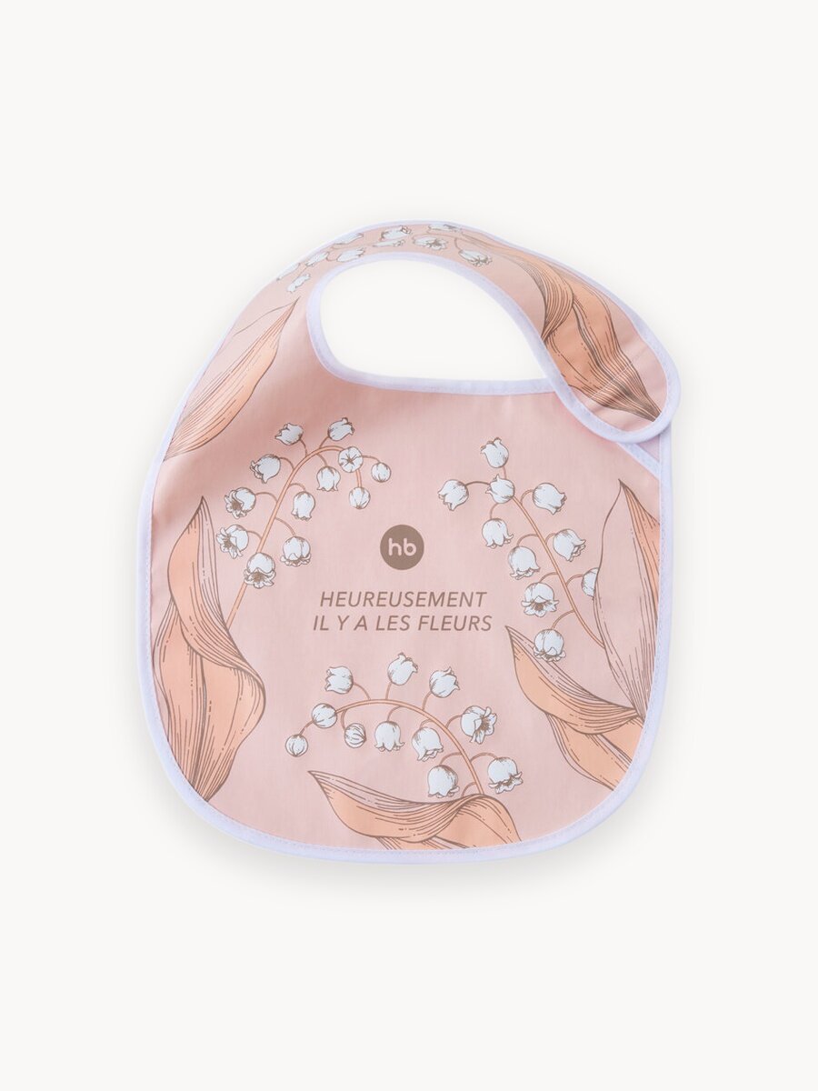 16009, Нагрудник для кормления Happy Baby Waterproof Baby Bib X1, слюнявчик, водонепроницаемый, розовый с ландышами