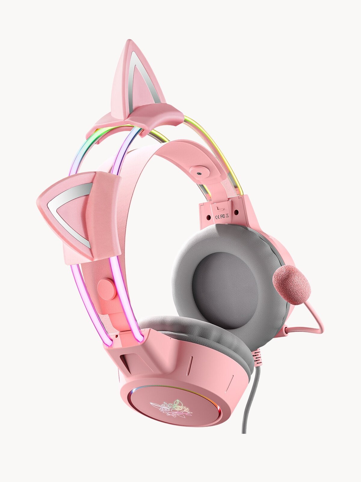 Игровые наушники ONIKUMA X15 pro Pink Star розовые с кошачьими ушками и подсветкой