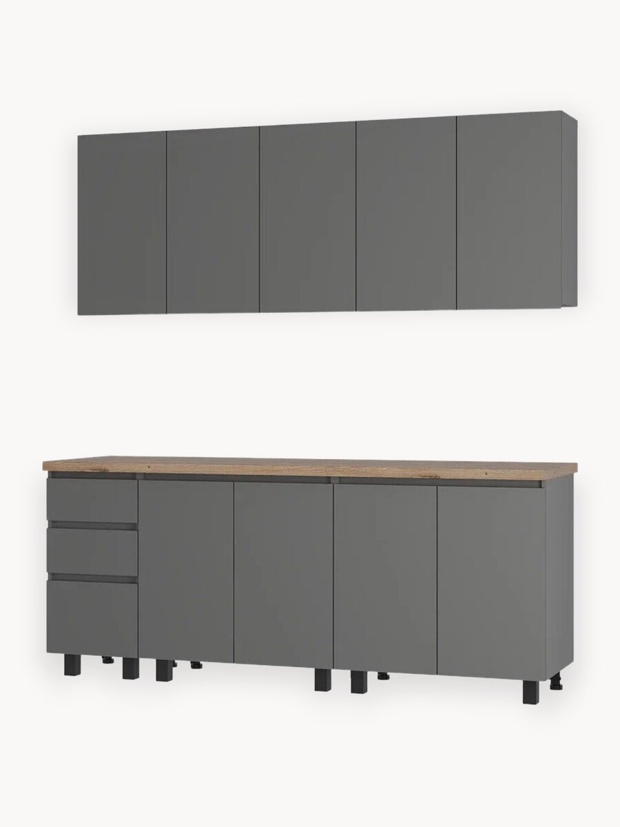 Кухонный гарнитур МС Честер, ЛДСП (графит/дуб кера), 2 метра