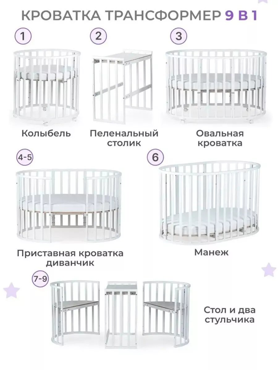 Картинки Круглая кроватка для новорожденного с маятником MoonЛайт