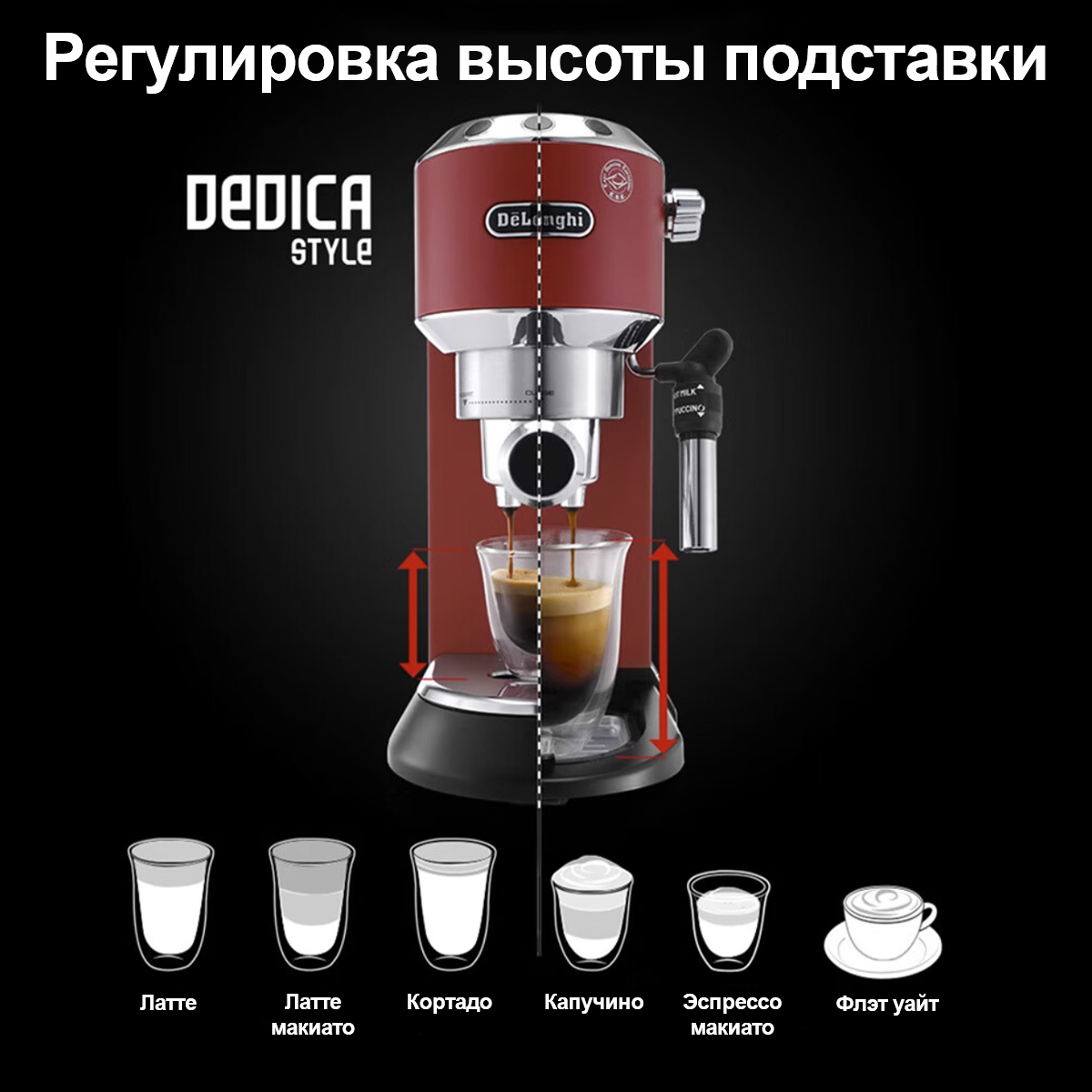 Кофеварка рожковая De'Longhi EC 685, красный， с ручным капучинатором, регулировкой температуры и плотности пены — фото 1