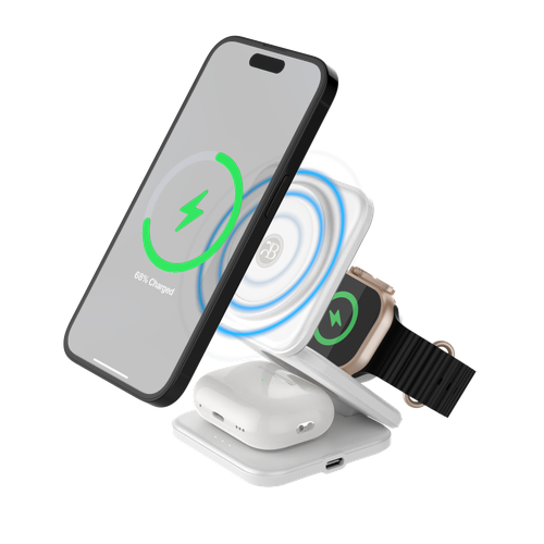 Беспроводная зарядная станция 3 в 1 MagSafe 15 Вт Bixton MagFlex для iPhone, Apple Watch и AirPods, складная, белая