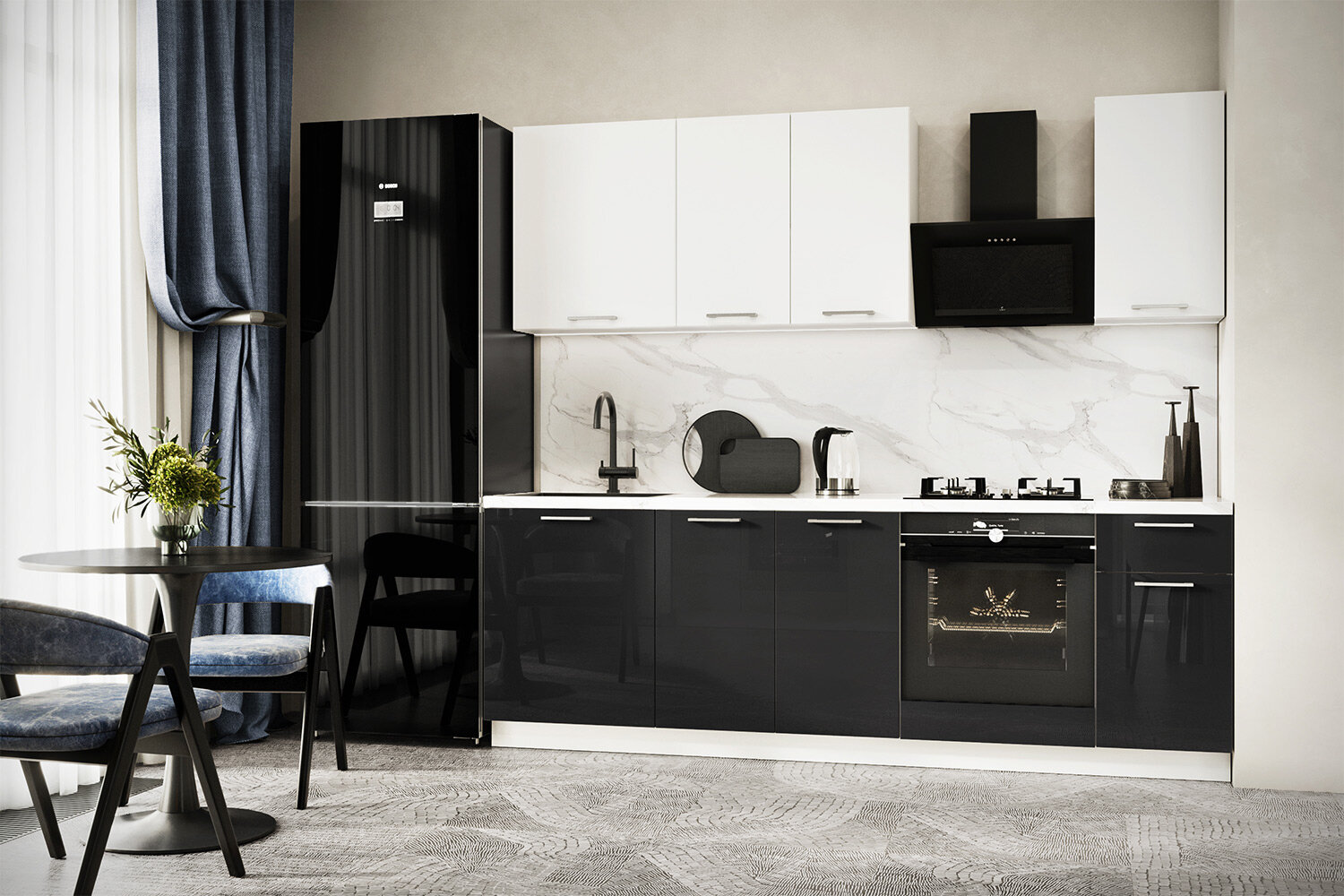 Набор кухонной мебели Сити 24 м белый/белый глянец/графит глянец