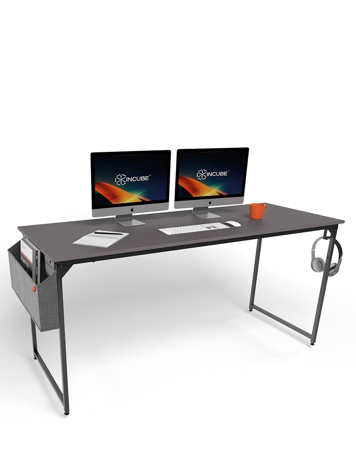 Стол письменный, компьютерный лофт INCUBE D002.160. GRP, графит, 160х60х75см, с органайзером, ЛДСП, металл — фото 1
