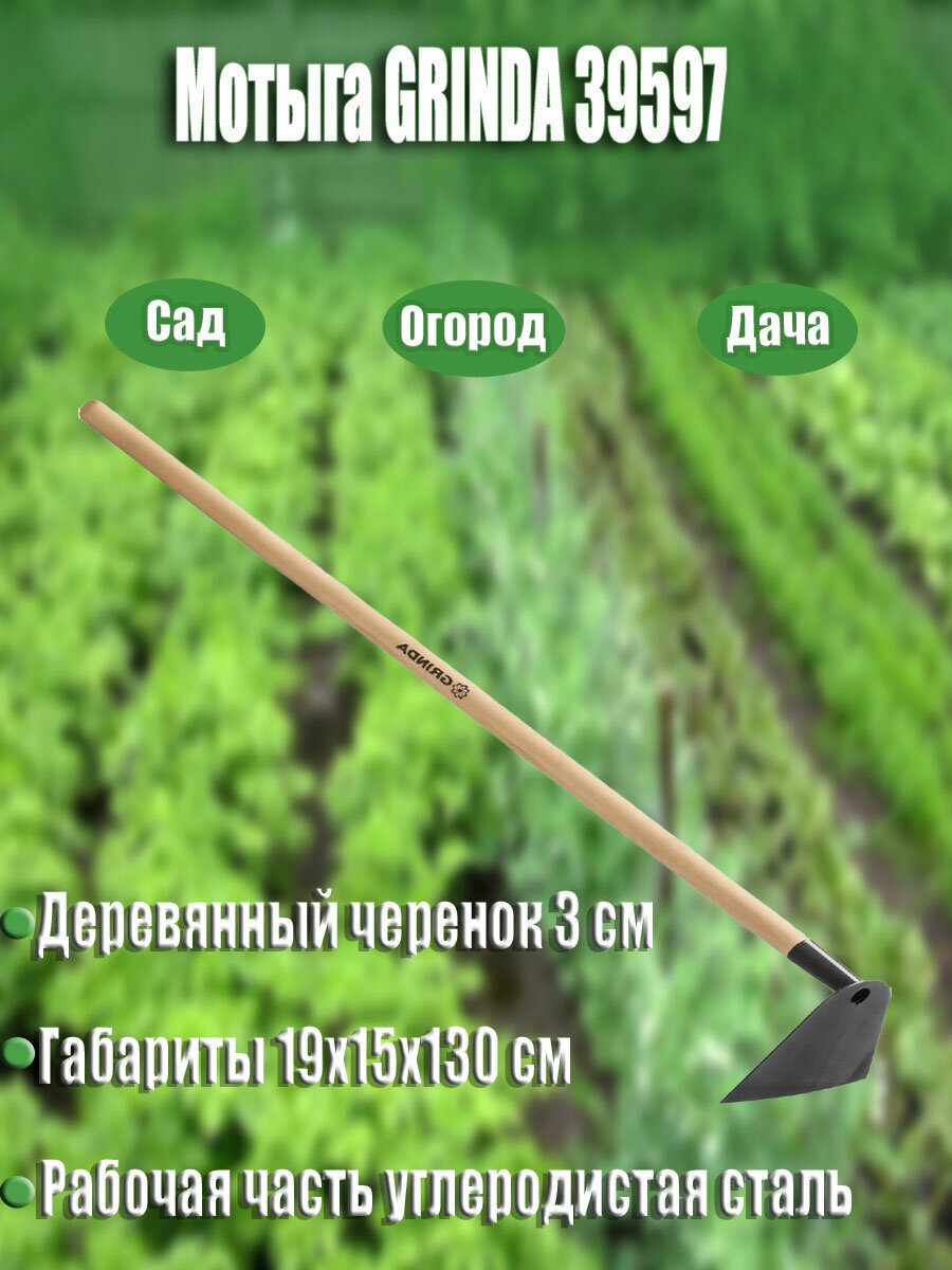 Трапециевидная мотыга GRINDA 190 мм с деревянным черенком (39597)