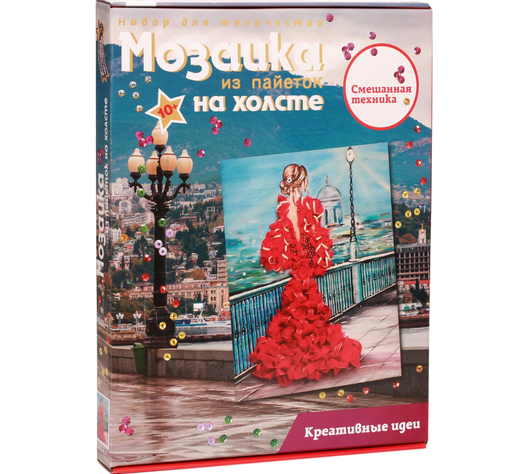 Мозаика из пайеток на холсте Девушка в красном МХ-31