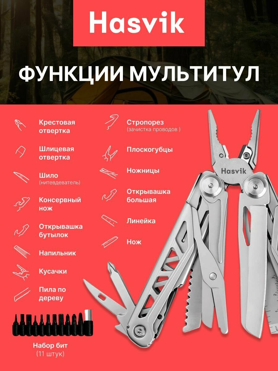 Мультитул Hasvik RustFritt 14 в1, набор для выживания, нож для рыбалки, охоты и походов — фото 1
