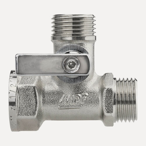 Изображение товара Кран шаровой трёхпроходной для бытовой техники 1/2" х 1/2" х 1/2" в/н/н, никел. латунь, ГОСТ, MPF