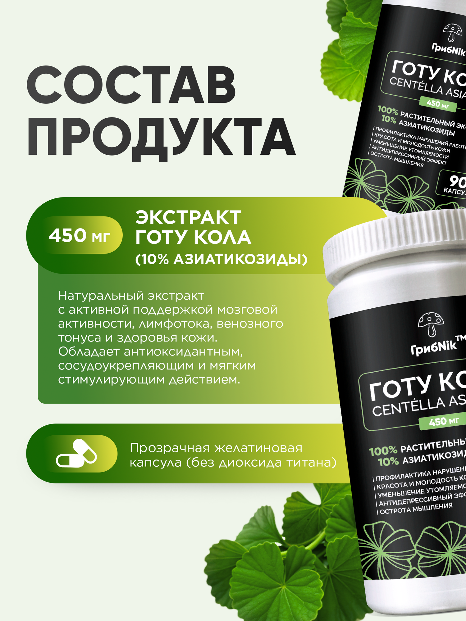 Препараты Для Мозгового Кровообращения Готу кола для мозга, внимания, памяти, нервной системы 90 капсул по 450мг