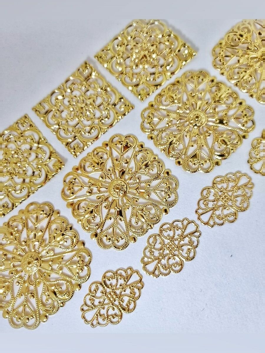 Филигрань 32-50мм. Набор 12шт. Цвет Яркое золото.