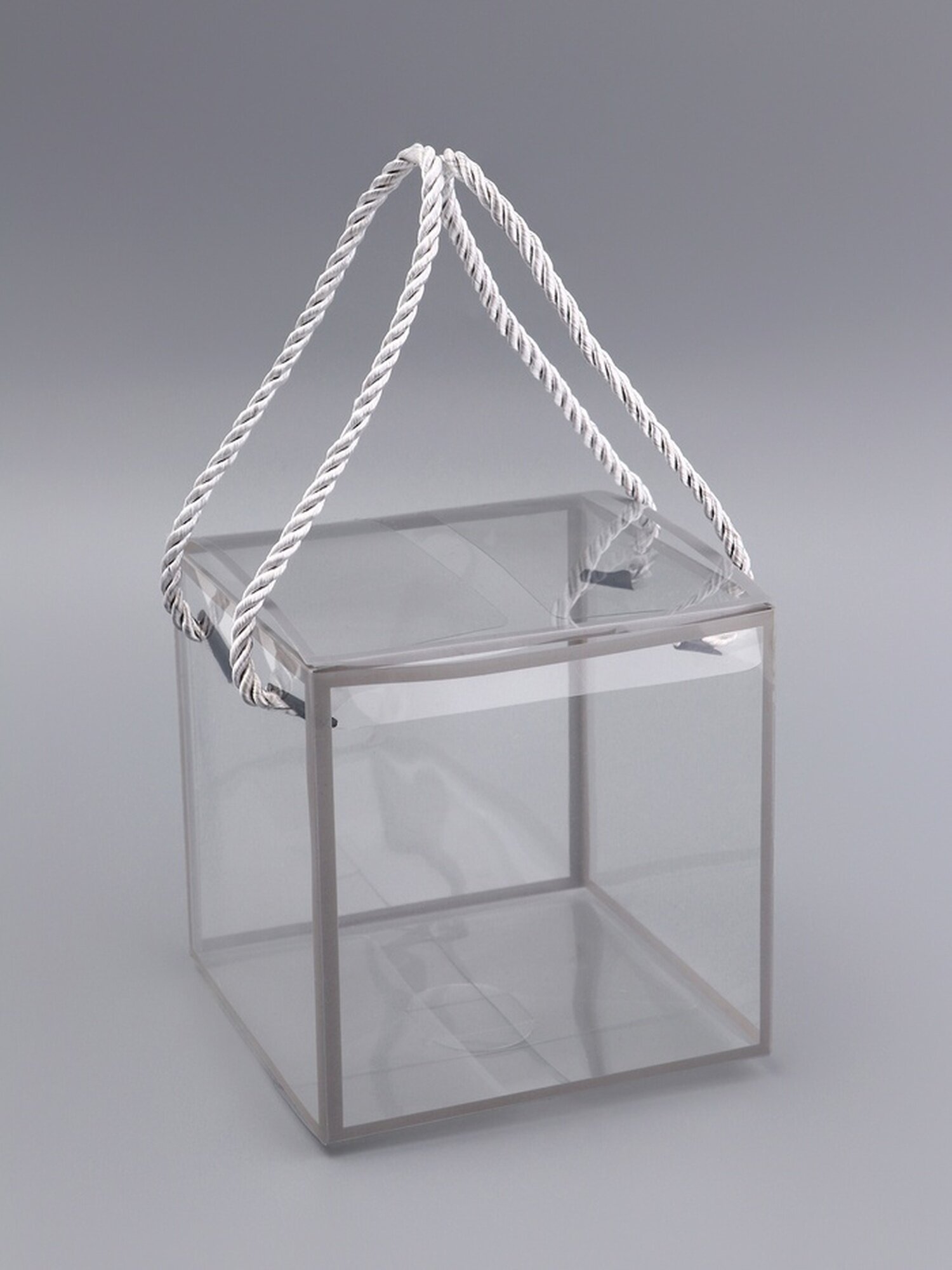 Коробка из PET с ручками серебряная 12×12×12 см