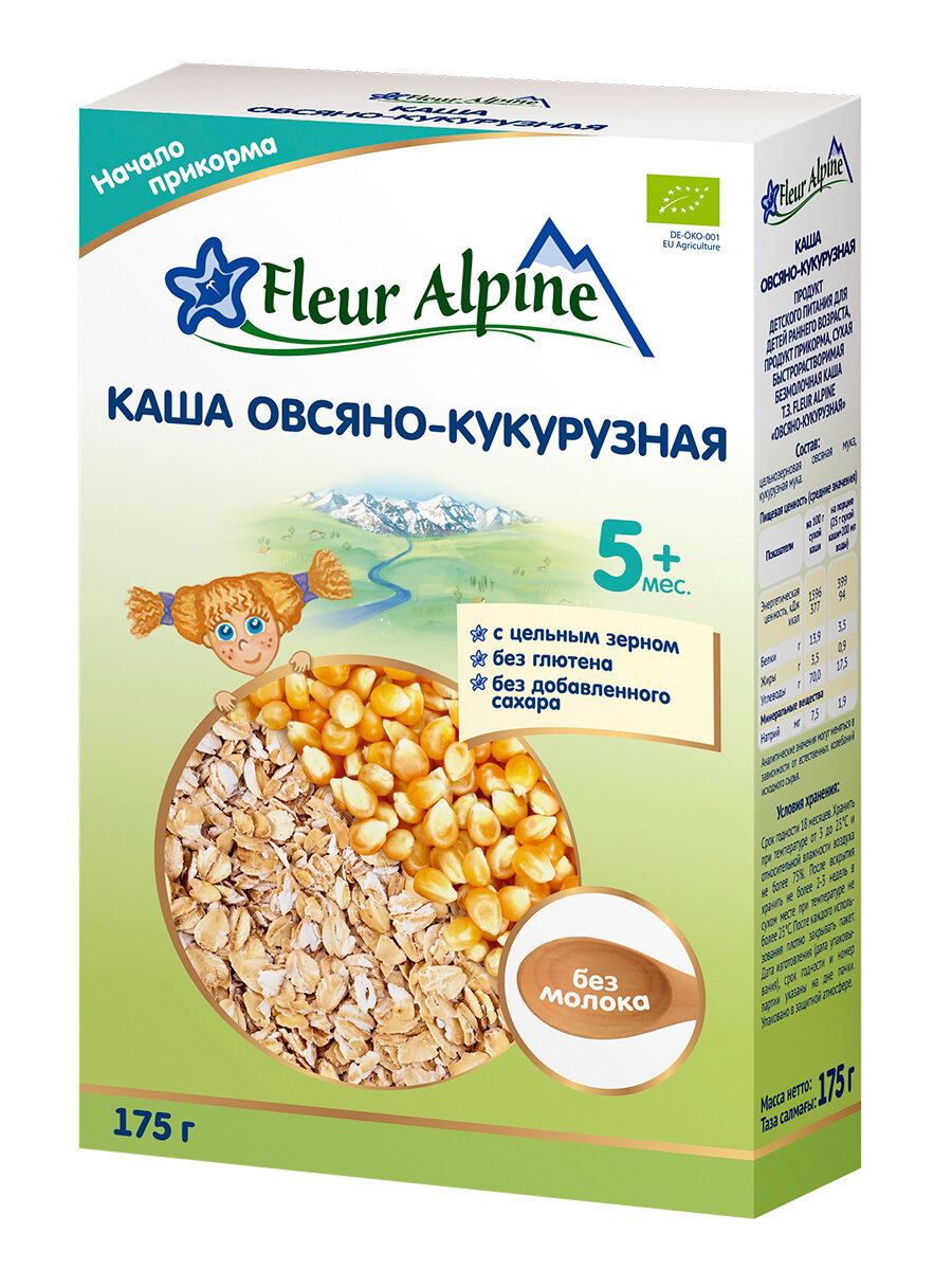 Каша безмолочная детская Fleur Alpine овсянокукурузная с 5 месяцев 175 гр