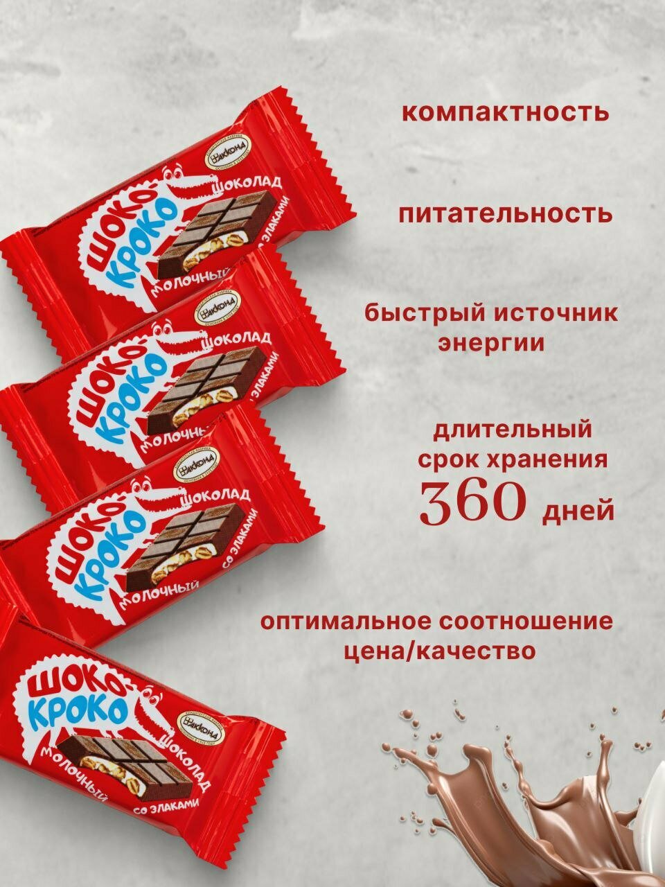 Шоколад молочный Акконд "Шоко-Кроко", со злаками, порционный, 23г, 24шт — фото 1