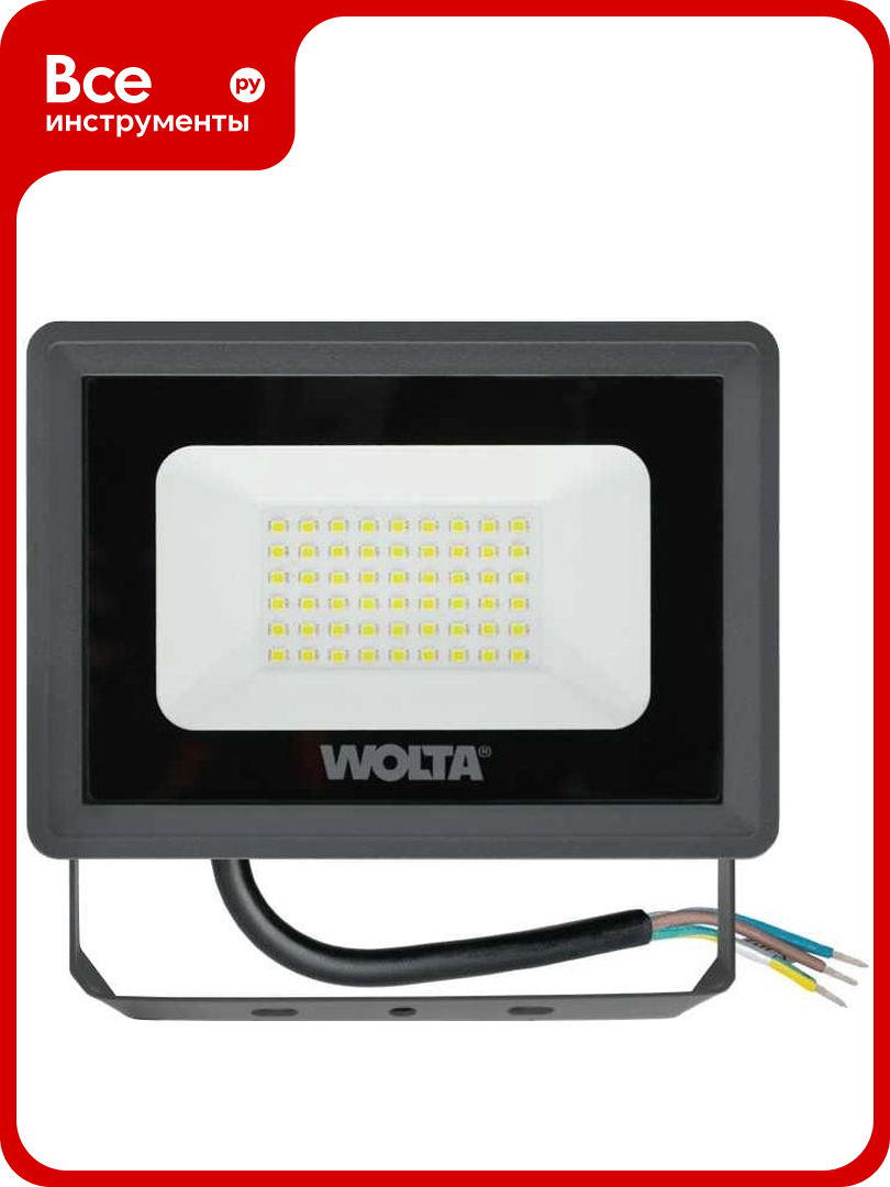 Светодиодный прожектор Wolta 5700K Холодный свет 50Вт светодиоды SMD IP65 цвет серый WFL-50W/06