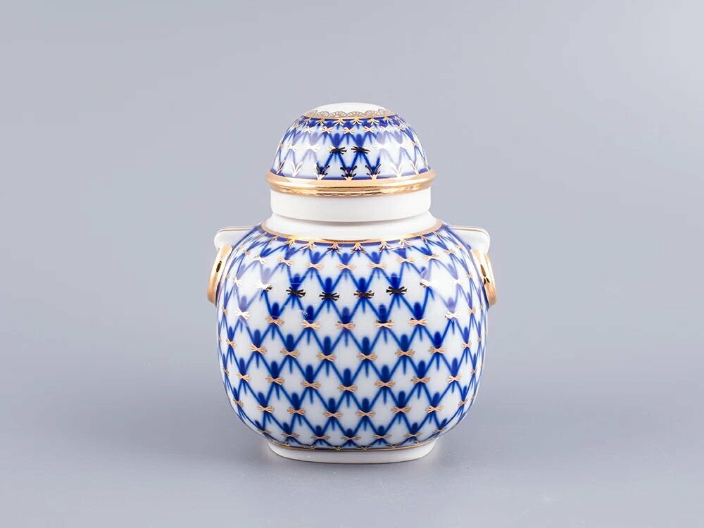 Чайница форма Колечко, "Кобальтовая сетка", Императорский фарфоровый завод