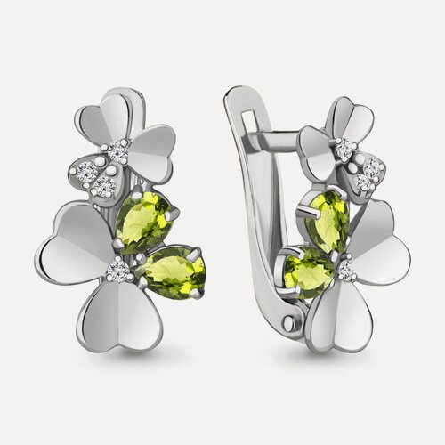 Изображение товара Серьги, серебро, 925 проба, родирование, фианит, хризолит