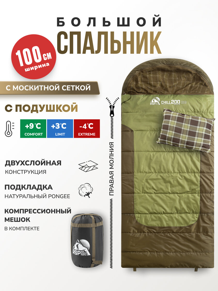 Спальный мешок с москитной сеткой RSP CHILL 200 BIG R (225*100 см, молния справа)