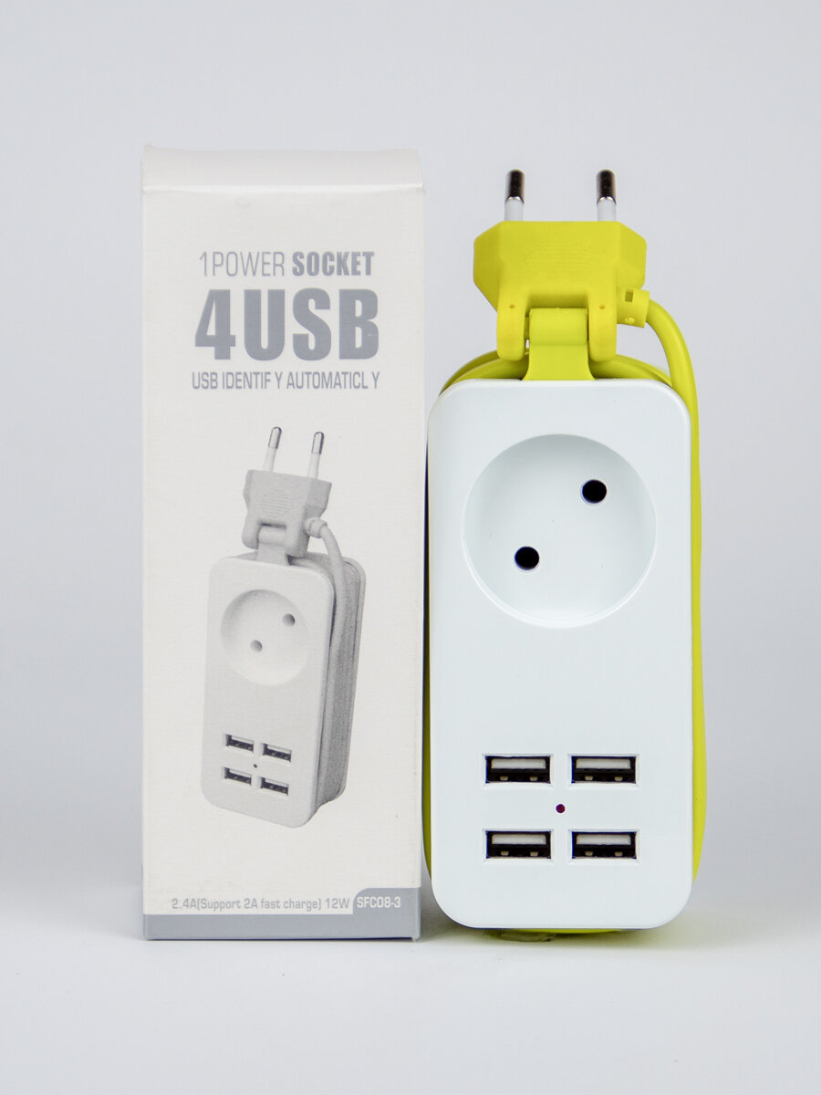 Удлинитель 1Power SFCO8-3 Socket, 1 розетка, USB-порты, 4 шт, белый, 1,5 м