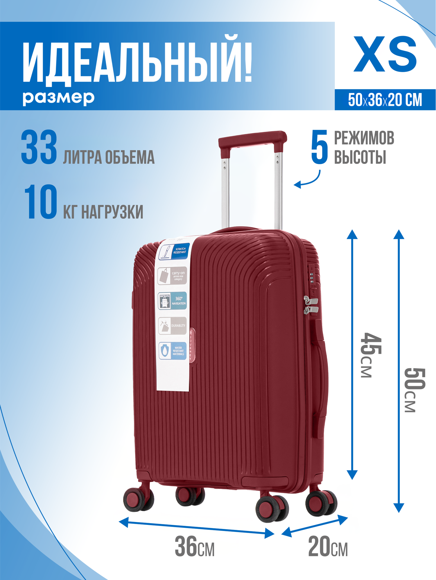 Чемодан Journey, 36 л, размер XS, красный — фото 1