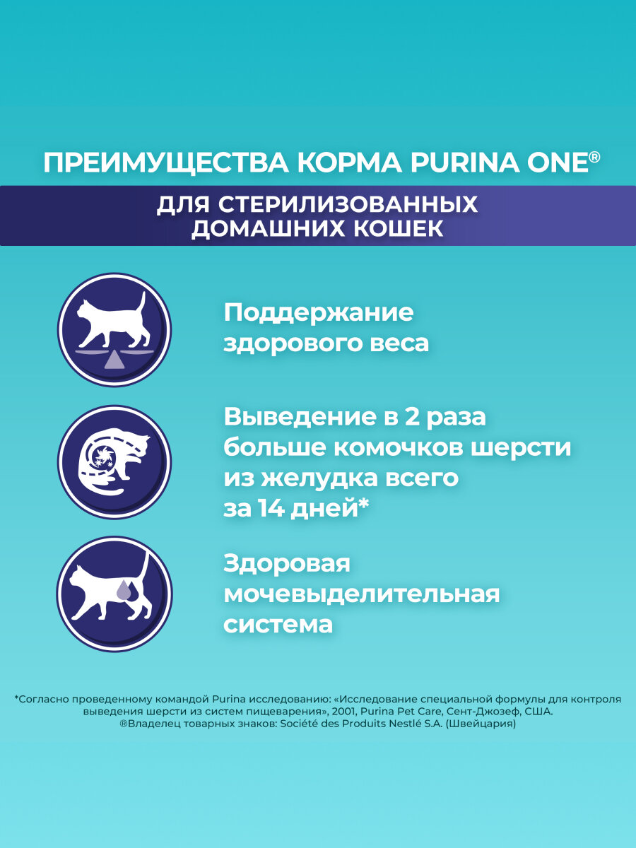 Сухой корм Purina One для домашних стерилизованных кошек и кастрированных котов Курица, 750 г. — фото 1
