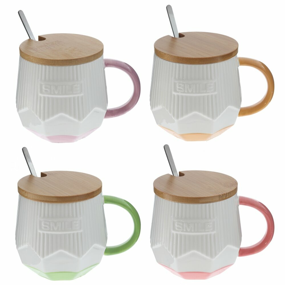 Кружка с крышкой и ложкой 320 мл L135 W9 H10 см 4в.