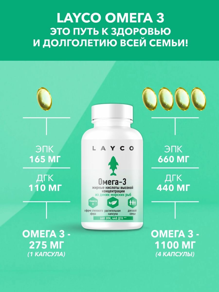 Омега-3 для детей с 3-х лет и взрослых для укрепления иммунитета Layco/Лайко капс 60 шт — фото 1