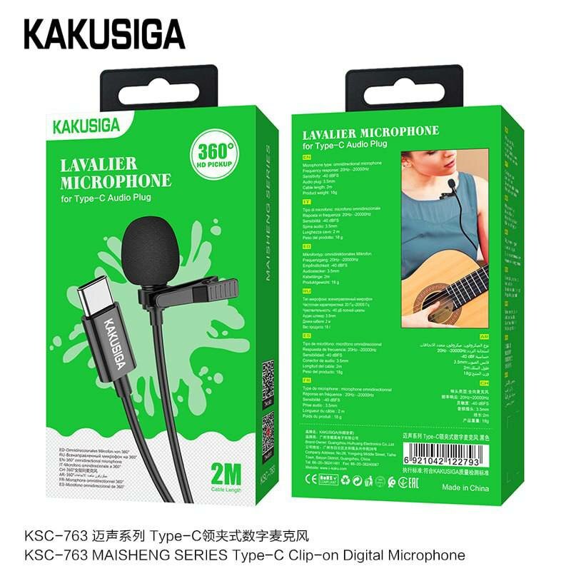 Петличный микрофон KAKUSIGA KSC-763 для смартфона, Type-C, черный, универсальный