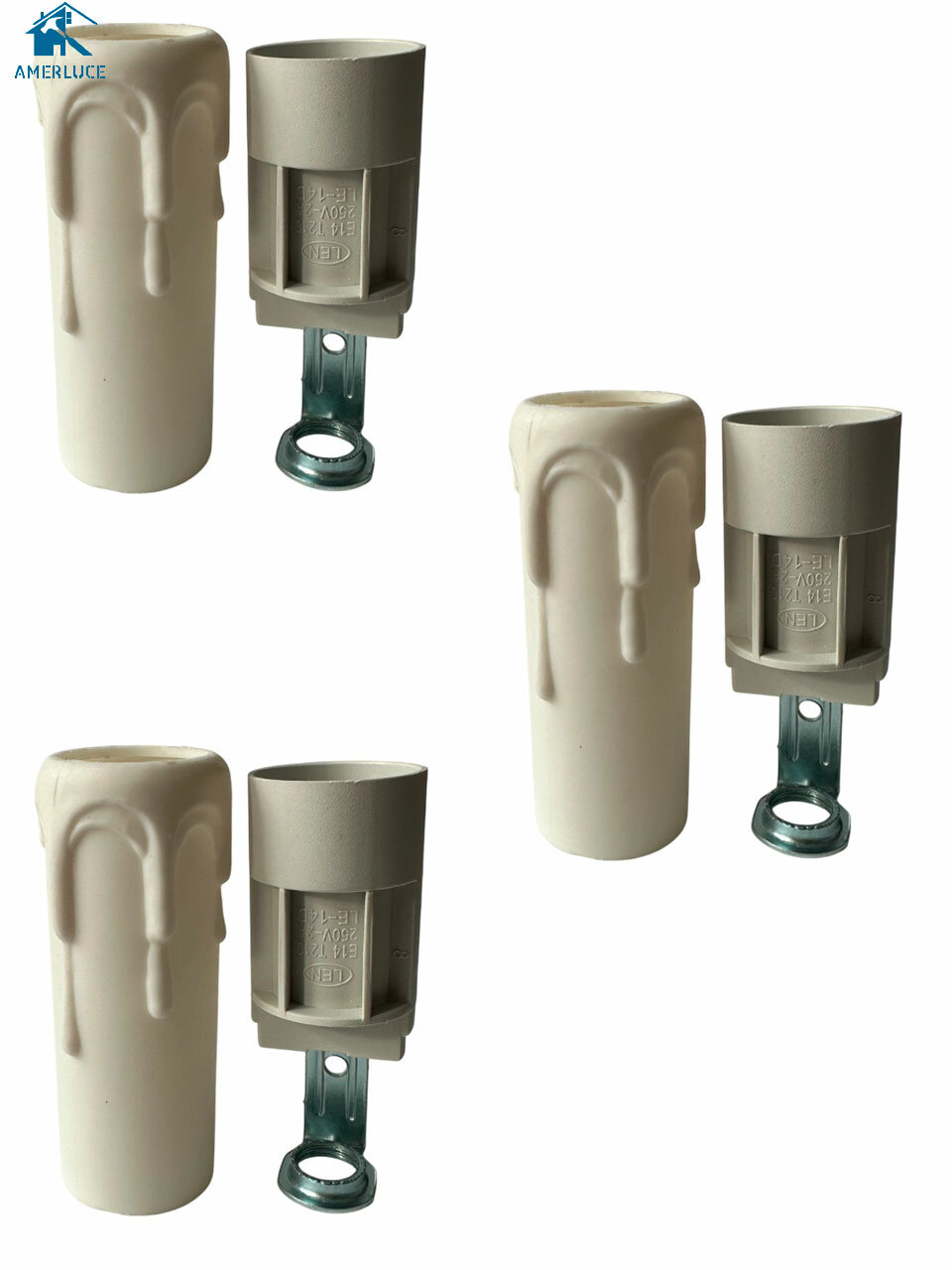 Патрон оплавленная свеча (оплывшая свеча) Е14 для люстры в сборе 65 мм цвет белый Е14 3 шт