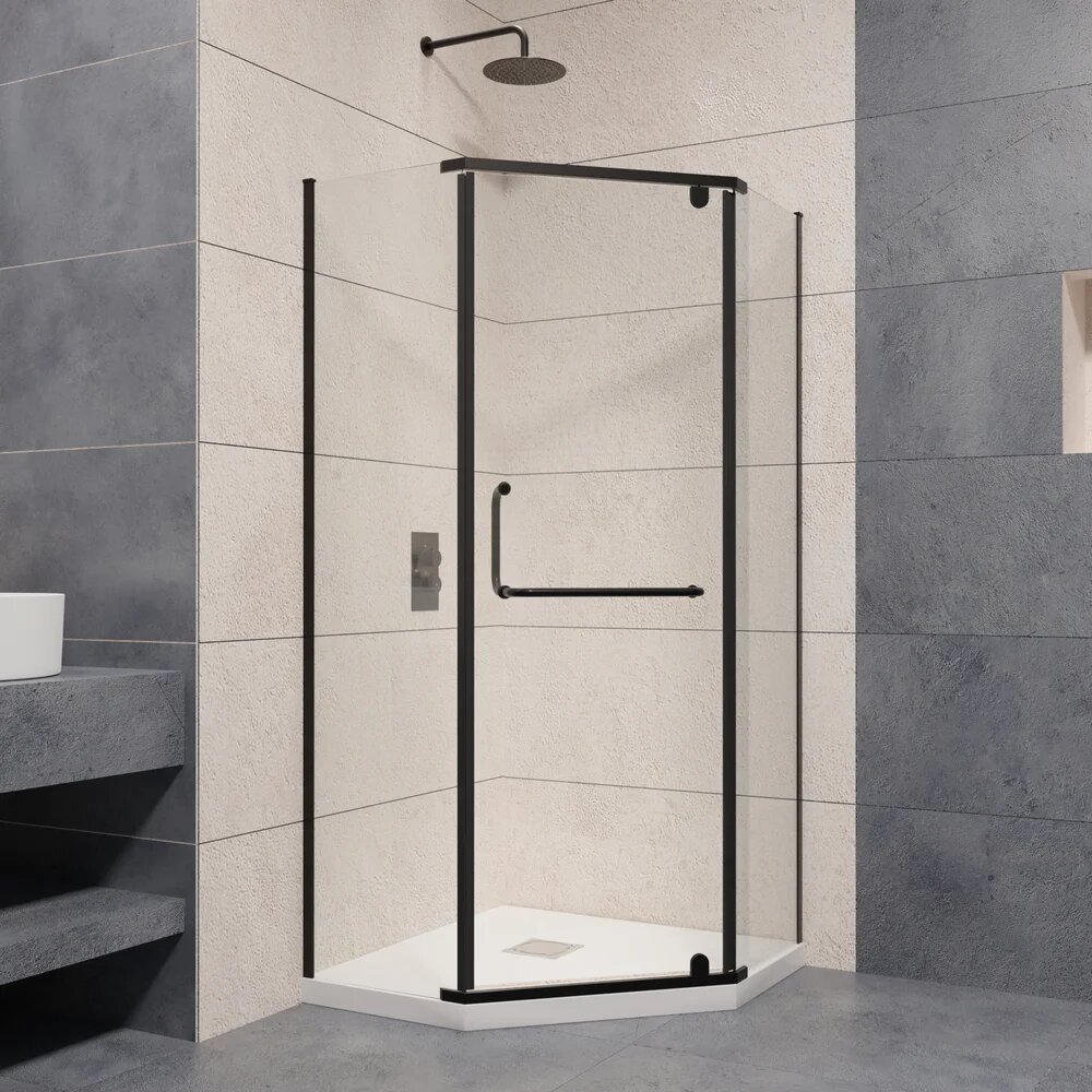 Душевой уголок RGW Passage PA-081B без поддона стеклянный черный 120x120 с распашными дверями пятиугольный